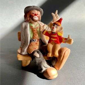 Flambro Emmett Kelly Jr.Miniature Figurine Clown on the Bench with Monkey